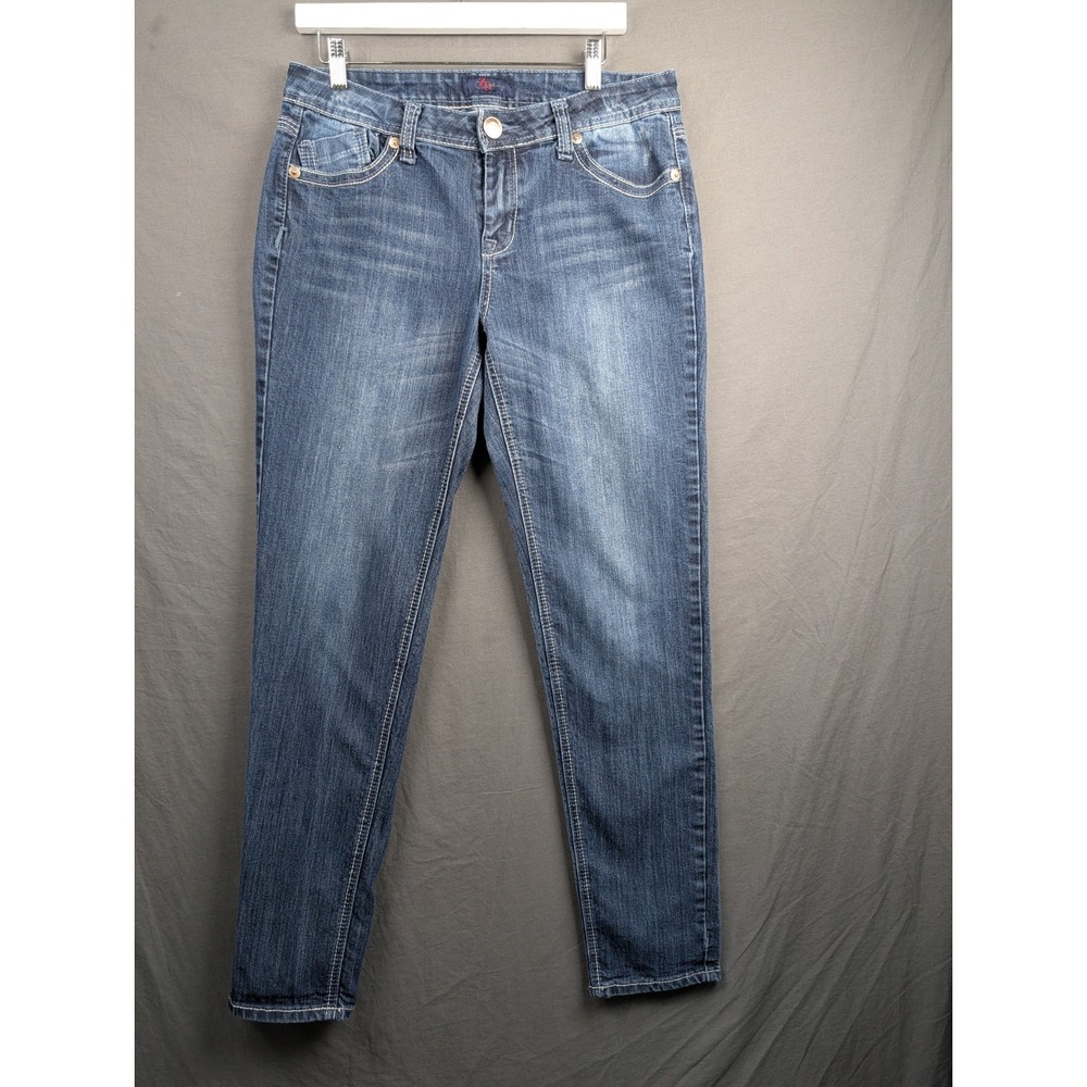 ZD Jeans Womens Size 10 Blue Denim Fleur De Lis Embroidered‎ Skinny Jeans